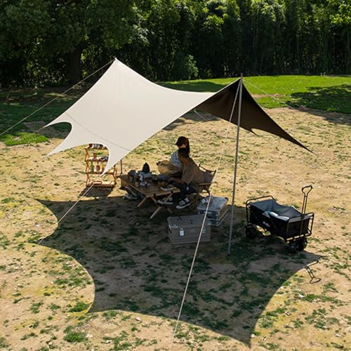Walkervo Telo Campeggio Impermeabile Leggero Tarp 4.5x5M Tenda Parasole da Campeggio con Corde Vento E Chiodi in Alluminio Protezione UV Ultra Antistrappo per Escursione Picnic All'aperto,Brown