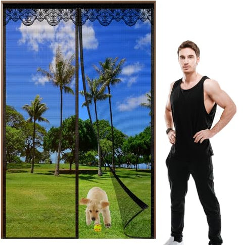 Magnetic Fly Screen Door, Patio Insect Protection Door,Magnetic Fly Insect Screen Door,Bug Protection Mesh Curtain with Powerful Magnets&Full Frame Magic Paste for Balcony Living Room Children's Room