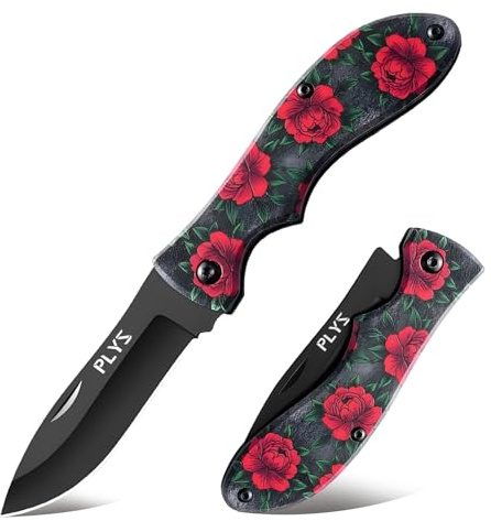 Plys Couteau de poche petit couteau pliant coupe corde couteau extérieur motif fleur rouge