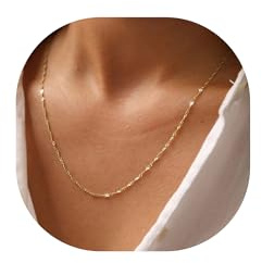 BAYLAY Dainty Gold Necklace for Women, Gold Chain, Singapore Chain, 18 Inch