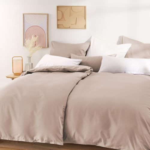 Blumtal Mako Satin Bettwäsche 200x220 Set & 2X 40x80 cm Kissenbezug Beige - Oeko Tex Zertifizierte Satin Bettwäsche aus 100% Baumwolle - edler Bettbezug Glanzoptik 200x220 Satin mit Reißverschluss