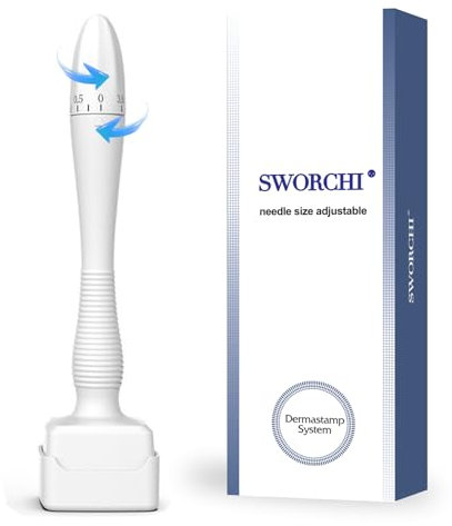 Timbro Dermastamp Derma Stamp Regolabile 0-3 mm Professionale Dermastamp Microneedling Regolabile 140 perni in Iitanio Microneedle Dermapen Derma Roller per capelli, barba, viso, corpo