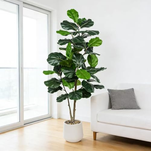Artificial Fiddle Leaf Fig Tree 150 CM Realistic Faux Ficus Lyrata Plant with Pot Large Fake Plants for Indoor Outdoor Home, Office, Living Room, Bathroom Decor