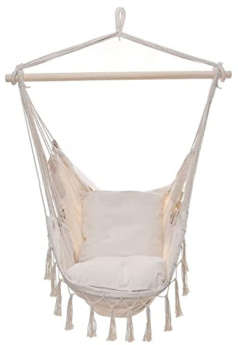 Hamac suspendu avec 2 coussins - Capacité de charge maximale de 120 kg - Mobilier de terrasse pour cour, chambre à coucher, porche - Chaise balançoire confortable en corde