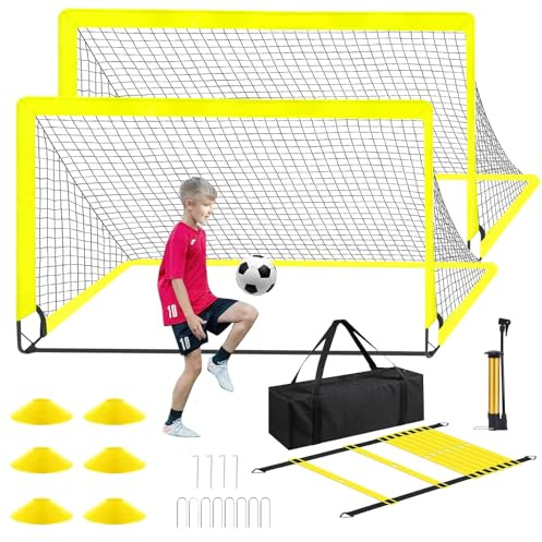 Z&W Lot de 2 buts de football avec cadre pliable, sac de transport et accessoires, avec sac de transport et pompe à ballon, cible 180 x 120 cm