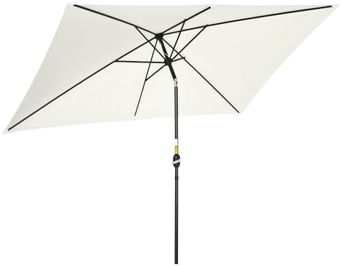 Outsunny Ombrellone da Giardino 2x3 m Inclinabile con Manovella, Ombrellone da Esterno con 6 Stecche in Metallo e Poliestere 180g/㎡, per Cortile, Terrazza e Balcone, Protezione UV, Bianco Crema