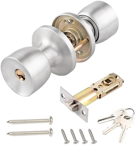Qrity 1 Pièces Poignée De Porte, En Acier Inoxydable, Avec Serrure et Clé, Ronde Bouton Serrure Verrouillage Porte pour Chambre à Coucher, Bureau