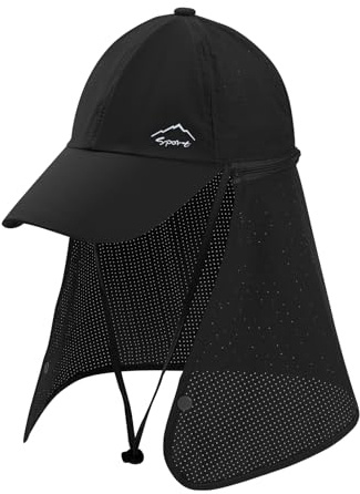 ZLLkeji Chapeau de Soleil Homme Anti UV Casquette de Baseball avec Protection Cou et Nuque Chapeau à Séchage Rapide Chapeaux de Pliable pour la Pêche la Randonnée l'Extérieur Vélo Noir