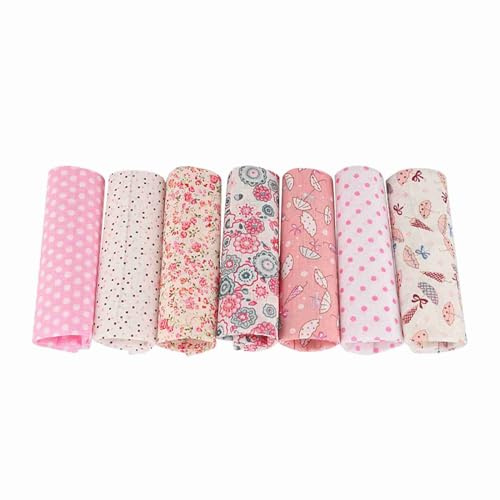 Haosie 7PCS Pink Fabric, 25 x 25cm Sewing Fabric, Sewing Material Suitable for Making Blankets, Table Flags and Clothing Accessories