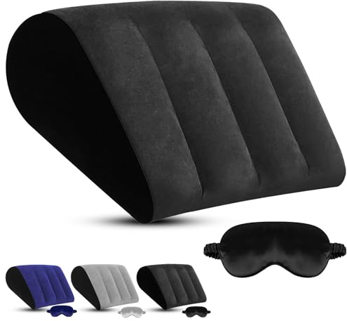 ProPillows Cuscino per Gambe Gonfiabile Cuneo -Supporto per Gambe, Schiena e Lombare,Ideale per Casa, Ufficio, Viaggio, Recupero e Campeggio, Cuscino per Gambe per Dormire,Con Maschera Seta(Nero)