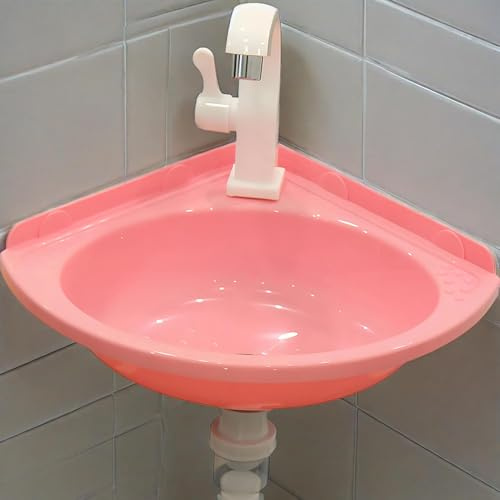Lavabos de esquina pequeño,Sin Taladrar Lavabo de pared,fregadero de de plástico,mini lavabo Con Grifo Y Accesorios de Drenaje para Jardín Camping Wc Y RV