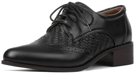 Womens Black Oxfords Dress Shoes Formal Wingtip Leather Lace Up Business Work Brogues Shoes