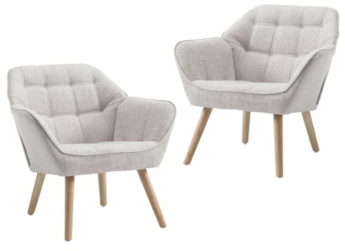 Ya-Home Fauteuil de Salon Lot de 2 avec Pieds en Métal Doré Chaise de Salon en Velours Moderne Fauteuil Rembourré pour Chambre, Beige