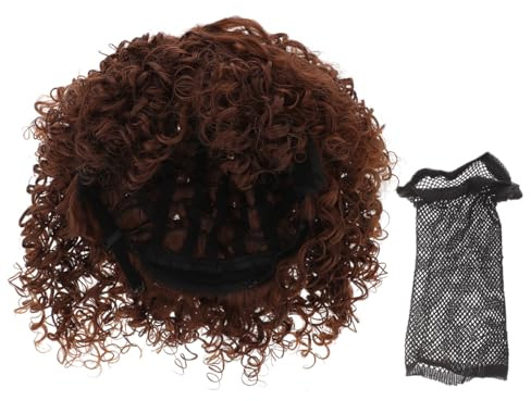 COLLBATH Afro Perücke mit Stirnfransen Echt Wirkendes Welliges Haar Hitzebeständiges Fasermaterial Weiches Voluminöses Haar für Frauen und Mädchen Hellbraun
