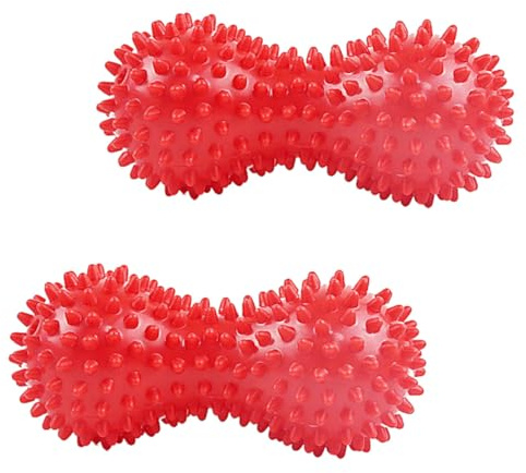 SOPOTUTU Lot de 2 mini balles de massage en forme de cacahuète avec picots pour le dos, les épaules, le cou et les jambes - Relaxation efficace des fascias - Rouge