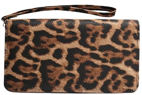 FOSDICK Purses for Women, Ladies Purse Leopard Print, Womens Purse with Zipper and Wrist Strap, Retro Chic Wallet for Women, Large Capacity Ladies Purses, Women's Wallets with Multiple Card Slots