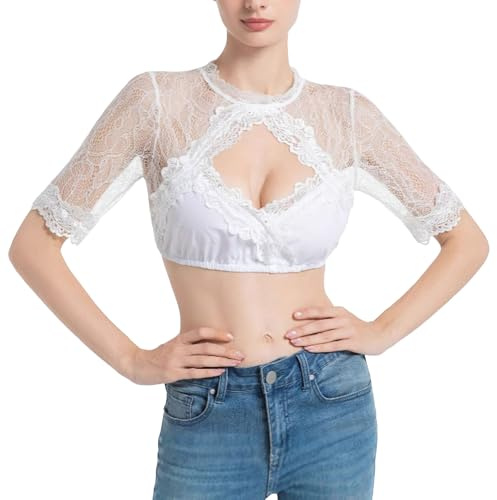 Dirndl Damblus, dirndlblus, vit traditionell blus, vingärmar, dirndlblusar, traditionella dirndlblusar, Oktoberfest kostym, elegant spetsblus, spets, dirndlblus, traditionell blus
