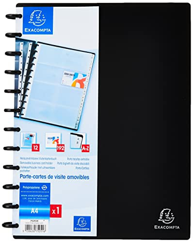 Exacompta - Ref 75251E – Blickdichter Visitenkartenhalter – 245 x 310 mm groß, herausnehmbare Blätter, 0,12 mm Polypropylen-Fächer, für bis zu 192 Karten – Schwarz