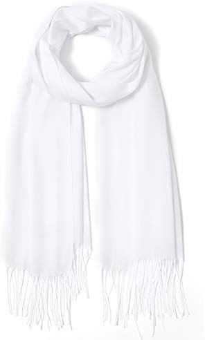 Cindy & Wendy Pashmina Shawls and Wraps Large Scarfs for Women Wedding Party Bridal Long Fashion Solid Shawl Wrap with Fringes (pure white)