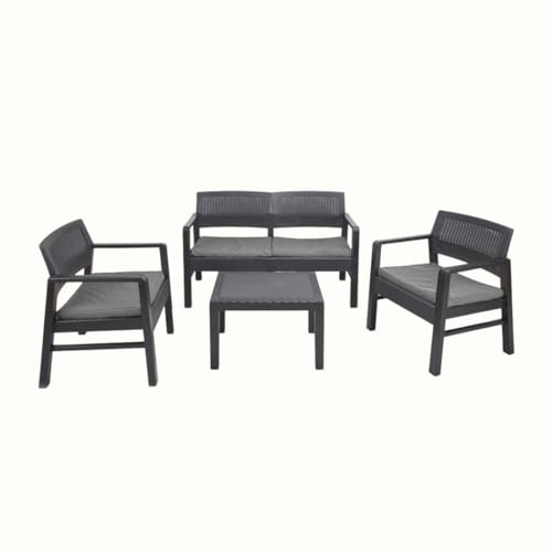 Ipae Juego de Muebles para jardín de ratán, Antracita, 4 Unidades