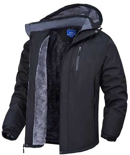 Rapoo Winter Jackets for Men Winter Coats for Men Rain Waterproof Work Jackets Coats for Men Fleece Thermal Warm Snowboard Ski Snow Jacket Coats for Men Raincoat Black L