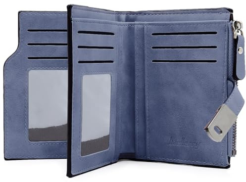 GOUNNU Portafoglio Donna Piccolo in Pelle PU Portafoglio Slim Formato Corto Portafogli da Donna con Cerniera Portamonete e 16 Porta Credito Carte (Blu scuro)