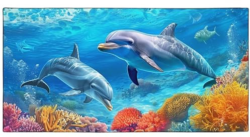 YISUMEI Mikrofaser Strandtuch XXL, Strandhandtuch Leicht Badehandtuch Schnelltrocknend, Unterwasser Delfine, 180 x 90 cm