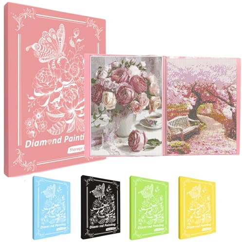 MUFEKUM Diamond Paintings Picture Album, A3 Diamond Paintings Folder With 60 Sheets, Diamond Paintings Storage Book for Finish Work Diamond Art Portfolios (Pink)
