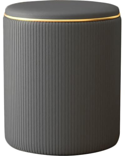 Shally Dogan Pouf Sgabello Contenitore con Rivestimento in Ecopelle Tramato, Poggiapiedi Sedia con Seduta Imbottita per Arredamento Interno, Cucina, Soggiorno, Salotto, Camera da Letto (Grigio)