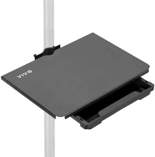 VIVO Steel 14 x 10 inch Pole Mount Shelf with Drawer for TV Cart, Speaker Stand, and More, Clamp-on Utility Storage Platform, Black, MOUNT-SF13D