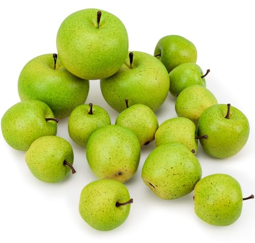 Meiwlong 15Pcs Artificial Green Apples for Decor,3 Types Different Size