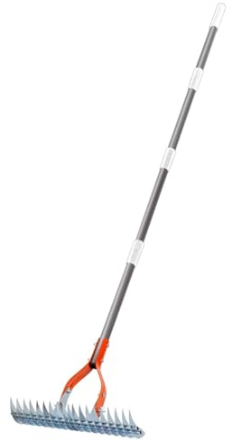 Rastrello da giardino per giardinaggio, rastrello a mano in acciaio - Coltivatore per rastrello da giardino con manico lungo regolabile - STRUMENTI DA GIARDING PORTABILI ERGONOMICO Coltivatore di