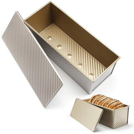 Biluer Stampo per pane tostato con coperchio, 1000 g, rettangolare, per torte, pane, pane, pane, con coperchio, 32 x 12 x 11 cm
