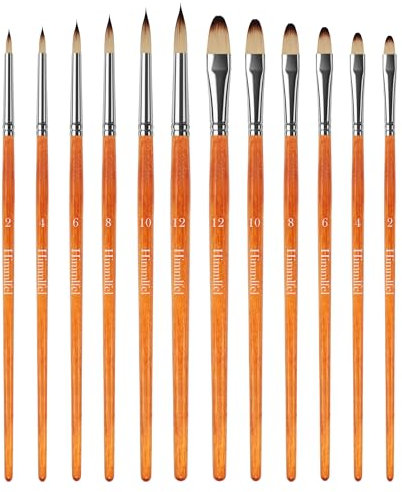 Himmlfel 12 Piezas Pinceles Incluyendo Punta Redonda y Filbert Tipos de Pincel, para Muchas Necesidades de Pintura, para acrílico, Acuarela, óleo y Gouache Pintura