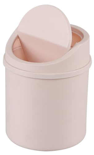 Waikhomes 2 Liters Tiny Plastic Trash Bin with Swing Top Lid, Mini Desktop Wastebasket, Pink