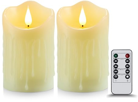 Koelaa 2 Pezzi Candela LED con Telecomando e Timer a Batteria, Effetto Fiamma 3D Realistica, Candele Decorative Senza Fiamma per Decorazioni Casa, Tavolo, Natale, Compleanno - 7,5x15 cm