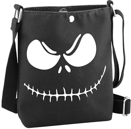 PLITI Sac à bandoulière Jack Face Pumpkin King Cadeaux Nightmare Tour Merchandising Horreur Movie Lover Cadeaux pour les fans, Black Smile Cbagu, 8×7.5×1.8inches