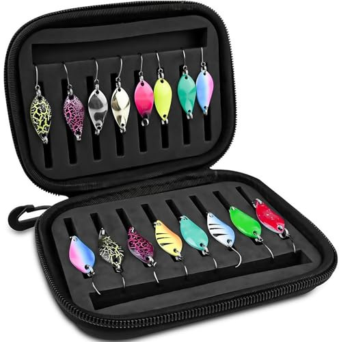 Set of 16 Trout Baits, Fishing Lures, Spoons Trout, Blinker Fishing, Fishing Accessories with Storage Box, Trout Fishing Spoon Set, Artificial Bait, for Pike, Zander, Perch and Trout