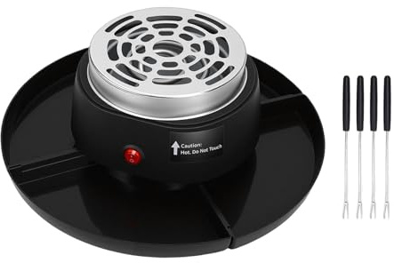 Generic 2 i 1 Elektrisk Smores Maker & Fondue Pot, Bordsskiva Inomhus Smores Kit med 4 Gafflar 4 Löstagbara Brickor 1 Värmeplatta Varm Chokladmaskin för Filmkvällstillbehör (EU 220 V)