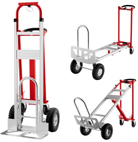 Baloveby Carretilla Plegable 3 en 1, Carretilla con Ruedas para Subir Escaleras Resistentes a Pinchazos, Capacidad de Carga de 340 Kg, Material de Aleación de Aluminio, Correas Elásticas