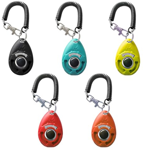 5 Piezas Clicker Perro Adiestramiento, Dog Training Clicker, Dog Button, Clickers para Adiestramiento Perros, Perro Gato Caballo Training Clickers deadiestramiento, para Gatos, Cachorros, Pájaros