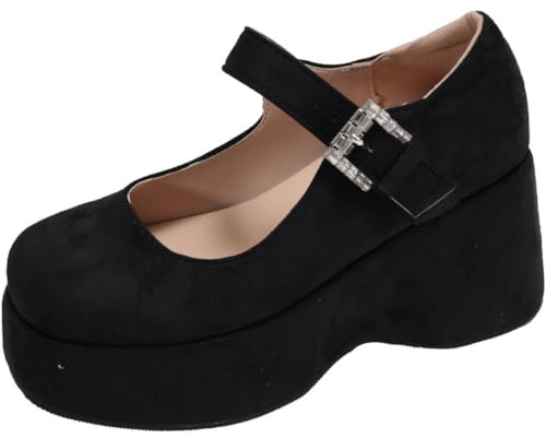 Women's Faux Suede Platform Mary Janes Ankle Strap Dress Pumps with Buckle Wedge Heel Retro Shoes Traditional Bavarian Costume for Oktoberfest
