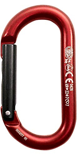 Kong. Oval Straight Gate. Moschettone in Alluminio ad Alta Resistenza. Sistema Keylock. CE EN 12275 UIAA. Per Arrampicata, Soccorso e Lavori in Quota. Peso 60g. Colore Rosso/Nero