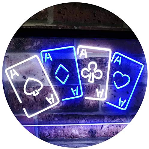 ADVPRO Four Aces Poker Casino Man Cave Bar Dual Color LED Neon Sign White & Blue 24 x 16 st6s64-i2705-wb