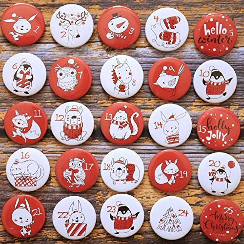 ToBeIT - Calendrier de l'Avent - Boutons numérotés de 1 à 25 - Pour confectionner soi-même des calendriers de Noël - Sachets en jute, épingles à nourrice, aiguilles (Rouge)