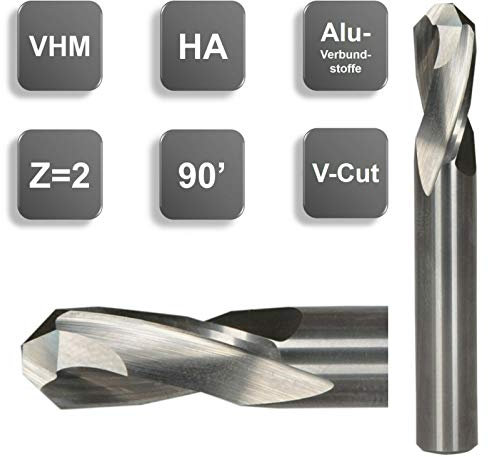 VHM V-Cut fasfräs, 90°, specialgeometri, 8/10/12 mm, V-spårfräs, storlek: 10 x 70 mm – 90°