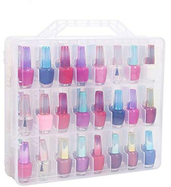 Holdfiturn Nail Polish Storage Box 48 Lattice Cosmetic Storage Holder Portable Universal Clear Double Side Storage Case