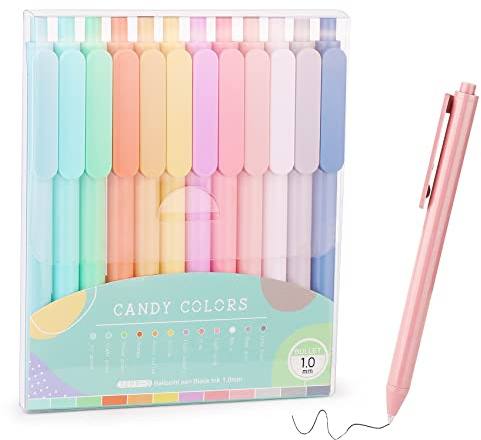 WY WENYUAN 12-Pcs Ballpoint Pens, Comfortable Writing, Pastel Retractable Pretty Journaling, Black Ink Medium Point 1.0 mm Gift, Cute Office Supplies for Women