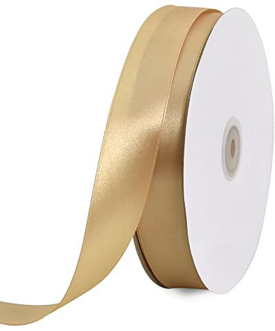 TONIFUL Satinband golden 25mm x 91 Meters Dekoration Geschenkband Fein Schleifenband, Stoffband für Hochzeit, Taufe und Geburtstag Geschenke Der Valentinstag Verpackung von Geschenken
