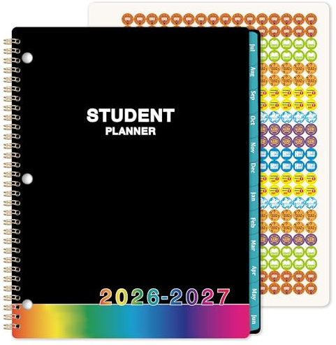 Student Planner 2026-2027 - School Planner 2026-2027, July 2026 - June 2027, 9 x 11, 3-Hole Punched Academic Planners with Stickers, Calendar Planner Weekly and Monthly for Middle or High School